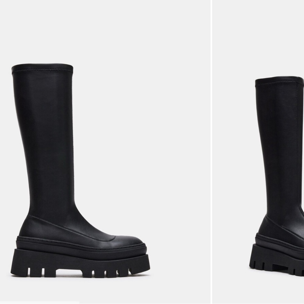 Steve Madden Black Round-Toe Faux Leather Slip-On Style Knee Boot (Titan Boot)